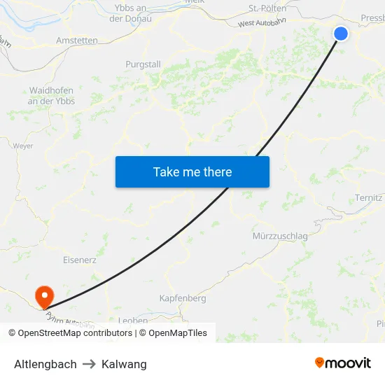 Altlengbach to Kalwang map