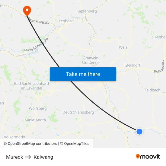 Mureck to Kalwang map