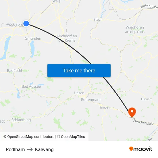 Redlham to Kalwang map
