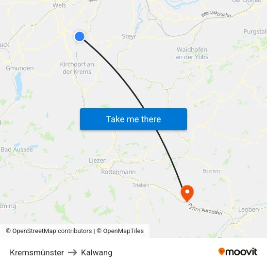 Kremsmünster to Kalwang map