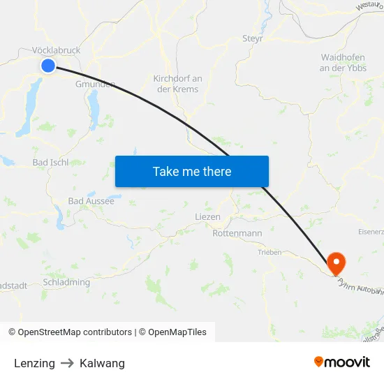 Lenzing to Kalwang map