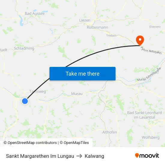 Sankt Margarethen Im Lungau to Kalwang map