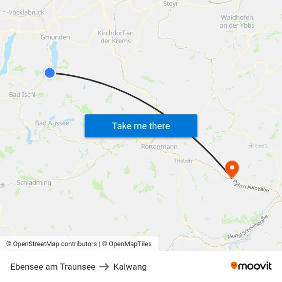Ebensee am Traunsee to Kalwang map