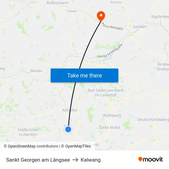 Sankt Georgen am Längsee to Kalwang map