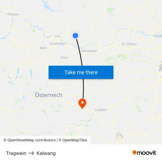 Tragwein to Kalwang map