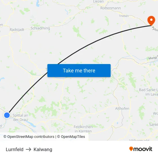 Lurnfeld to Kalwang map