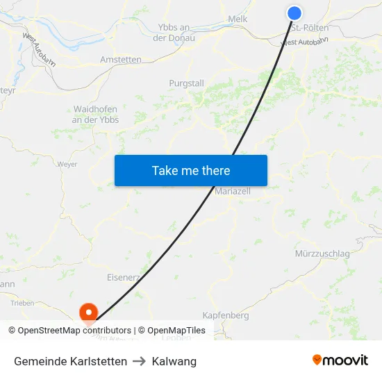 Gemeinde Karlstetten to Kalwang map