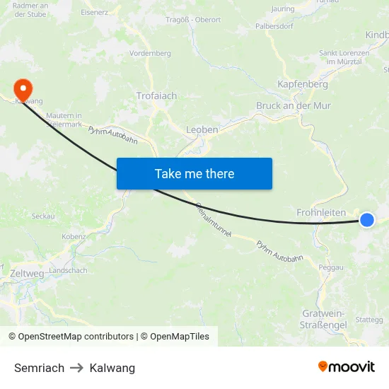 Semriach to Kalwang map