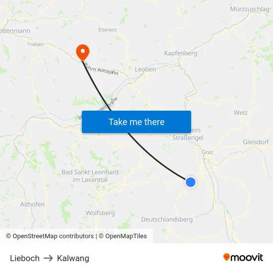 Lieboch to Kalwang map