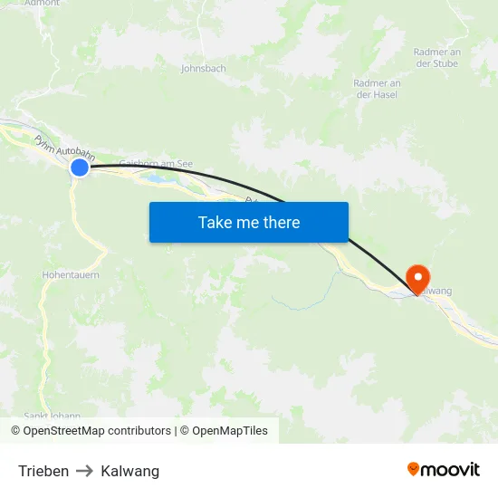 Trieben to Kalwang map