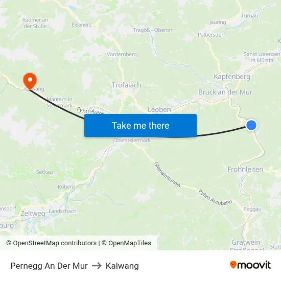 Pernegg An Der Mur to Kalwang map