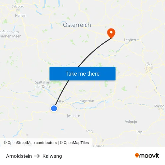 Arnoldstein to Kalwang map