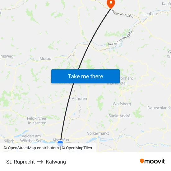St. Ruprecht to Kalwang map