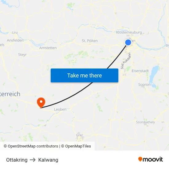 Ottakring to Kalwang map