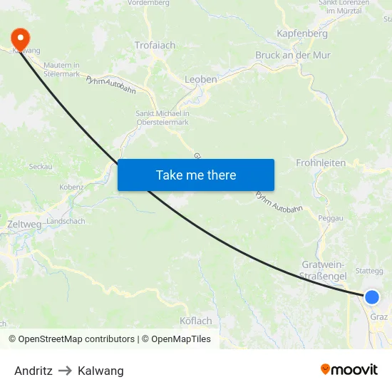 Andritz to Kalwang map