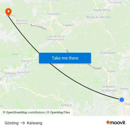 Gösting to Kalwang map