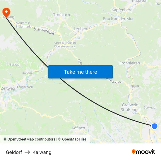 Geidorf to Kalwang map