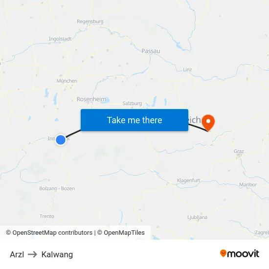 Arzl to Kalwang map