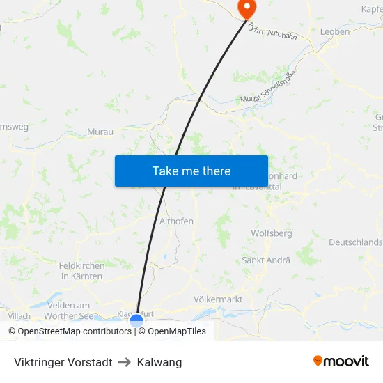 Viktringer Vorstadt to Kalwang map