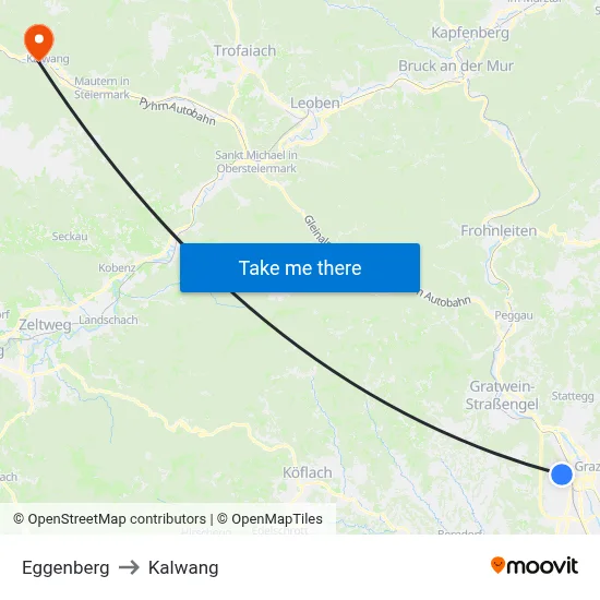 Eggenberg to Kalwang map