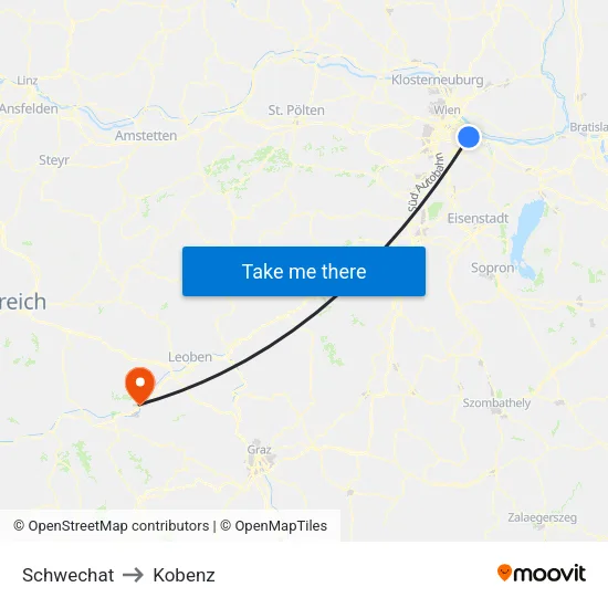 Schwechat to Kobenz map