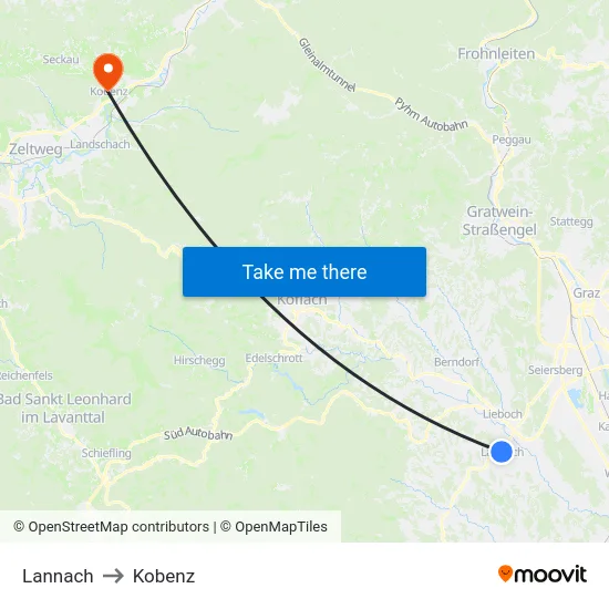 Lannach to Kobenz map