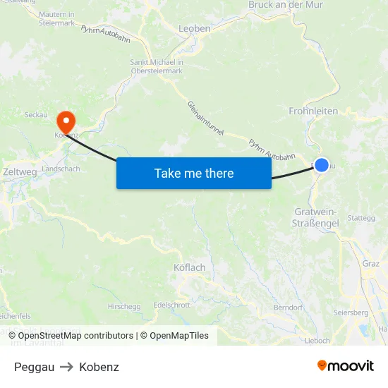 Peggau to Kobenz map
