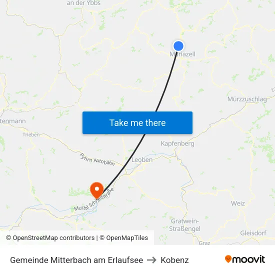 Gemeinde Mitterbach am Erlaufsee to Kobenz map