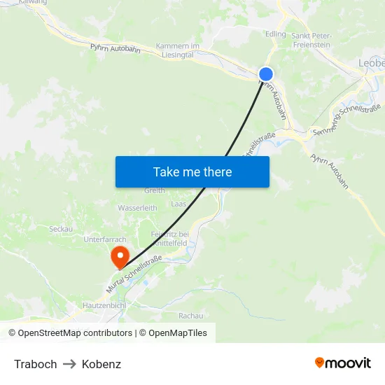 Traboch to Kobenz map