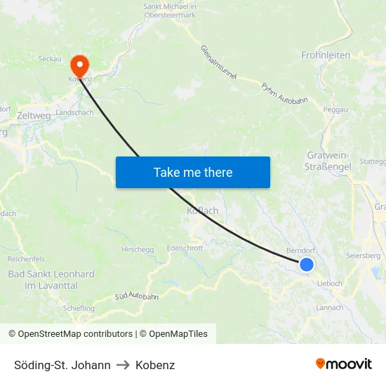 Söding-St. Johann to Kobenz map