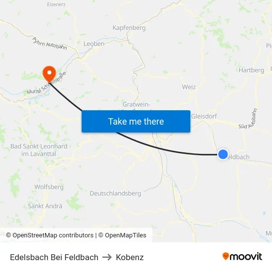 Edelsbach Bei Feldbach to Kobenz map