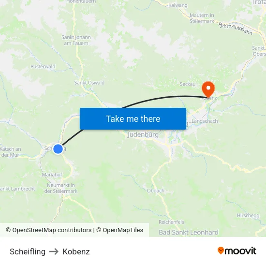 Scheifling to Kobenz map