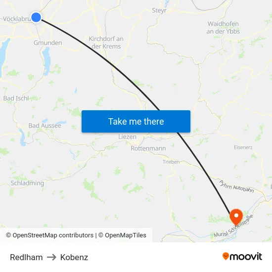 Redlham to Kobenz map