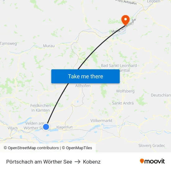 Pörtschach am Wörther See to Kobenz map