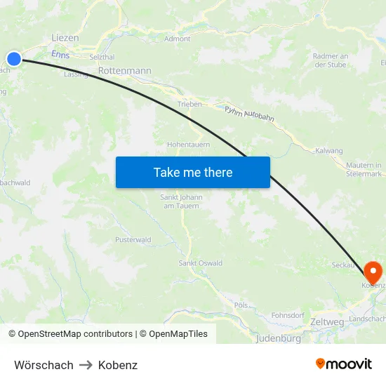 Wörschach to Kobenz map