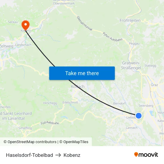Haselsdorf-Tobelbad to Kobenz map