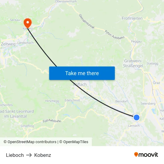 Lieboch to Kobenz map