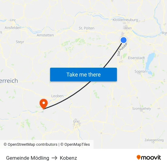 Gemeinde Mödling to Kobenz map