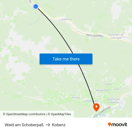 Wald am Schoberpaß to Kobenz map