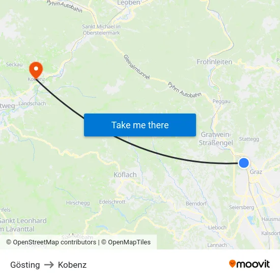 Gösting to Kobenz map