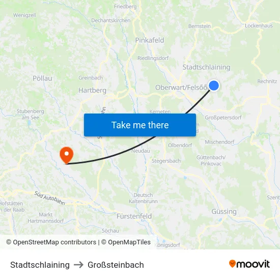 Stadtschlaining to Großsteinbach map