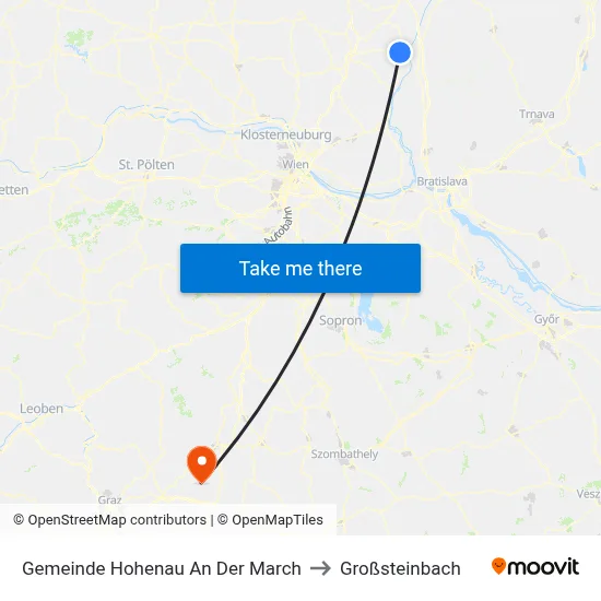 Gemeinde Hohenau An Der March to Großsteinbach map