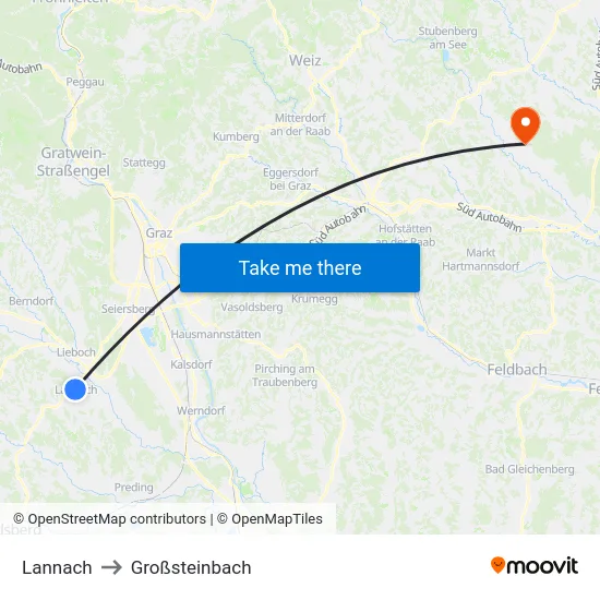 Lannach to Großsteinbach map