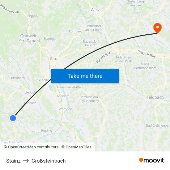 Stainz to Großsteinbach map