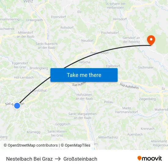 Nestelbach Bei Graz to Großsteinbach map