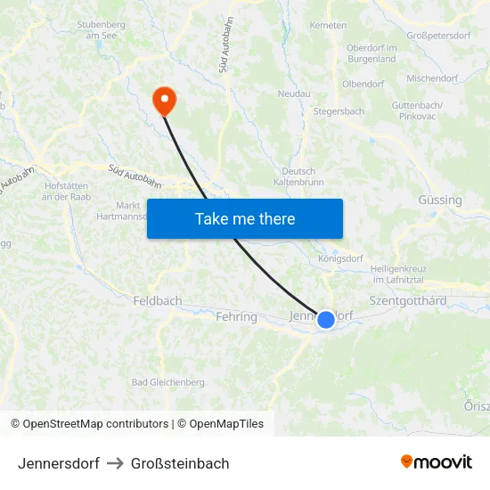 Jennersdorf to Großsteinbach map