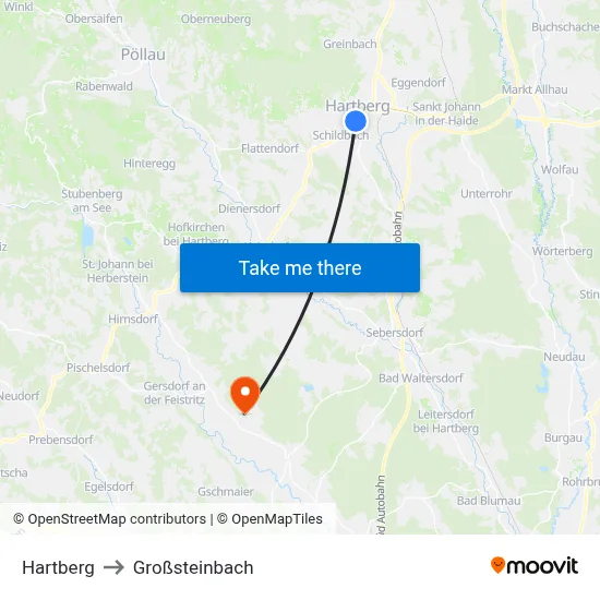 Hartberg to Großsteinbach map