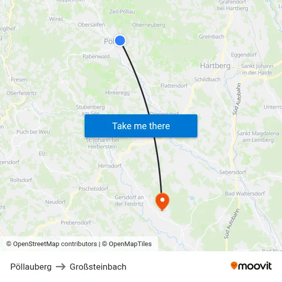 Pöllauberg to Großsteinbach map