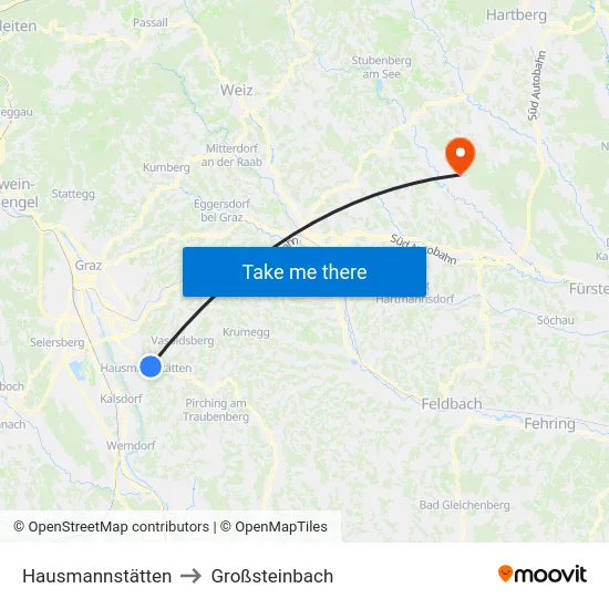 Hausmannstätten to Großsteinbach map