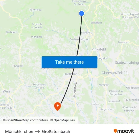 Mönichkirchen to Großsteinbach map